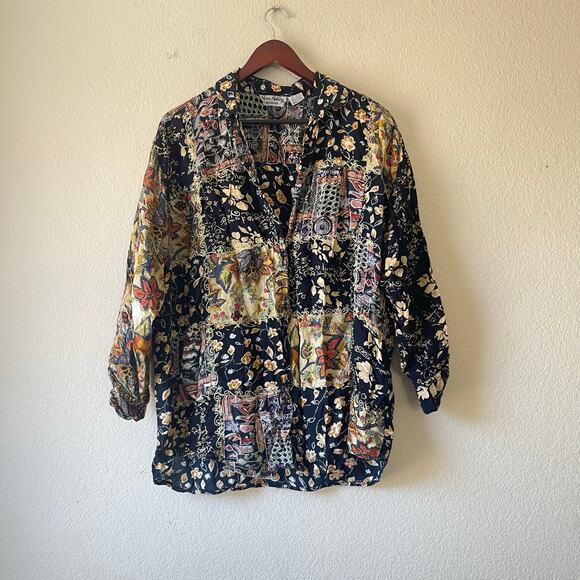 Vintage 90s patchwork boho floral button down shirt size 2x - Picture 1 of 6